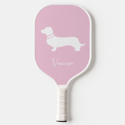 Pink blush champagne custom modern dachsund pickleball paddle (Achterkant)