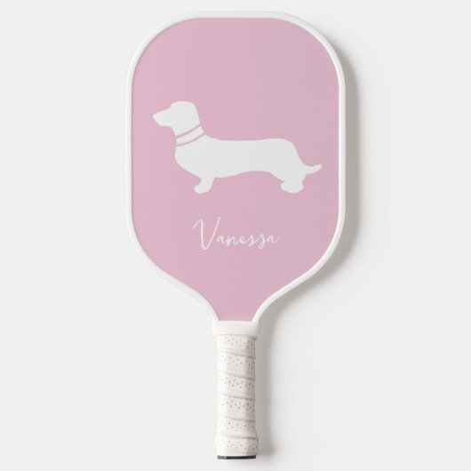 Pink blush champagne custom modern dachsund pickleball paddle (Voorkant)