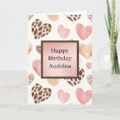 Pink Blush Cream Leopard Hearts Birthday Kaart (Voorkant)