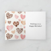 Pink Blush Cream Leopard Hearts Birthday Kaart (Binnen)