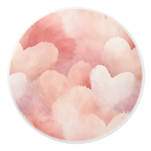 Pink Blush Cream Peach Hearts Keramische Knop (Voorkant)
