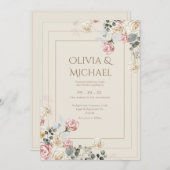 Pink Blush Cream Roses Floral Elegant Wedding Kaart (Voorkant / Achterkant)