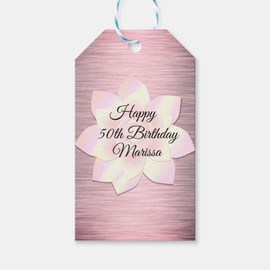 Pink Blush Elegant Lotus Flower Birthday Cadeaulabel (Voorkant)