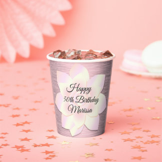 Pink Blush Elegant Lotus Flower Birthday Papieren Bekers