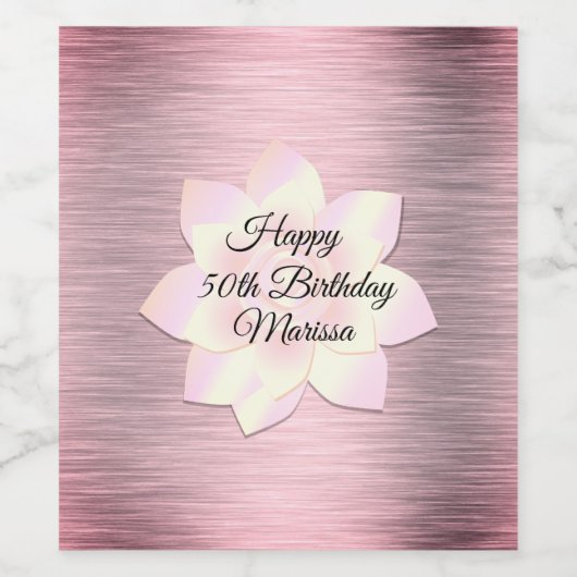Pink Blush Elegant Lotus Flower Birthday Wijn Etiket (Enkel label)