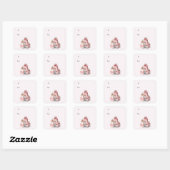 Pink Blush en Bloemen Kerstmis Vierkante Sticker (Vel)