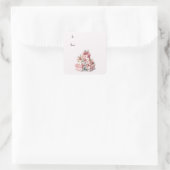 Pink Blush en Bloemen Kerstmis Vierkante Sticker (Tas)