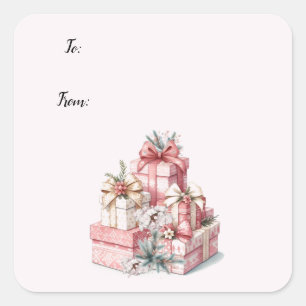 Pink Blush en Bloemen Kerstmis Vierkante Sticker