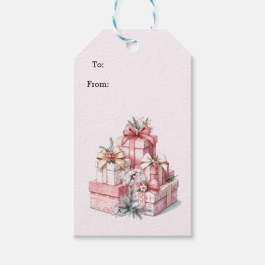 Pink Blush en Bloom Christmas Cadeaulabel (Voorkant)