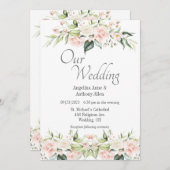 Pink Blush Eucalyptus Floral Wedding Kaart (Voorkant / Achterkant)