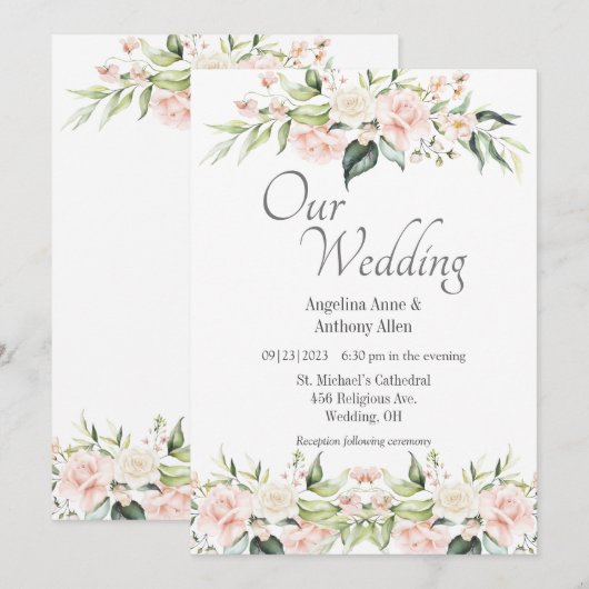 Pink Blush Eucalyptus Floral Wedding Kaart (Voorkant / Achterkant)