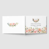 Pink Blush Floral Antlers Monogram Weddenschap Gastenboek (Volledig)