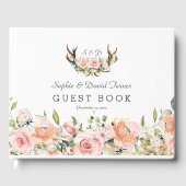 Pink Blush Floral Antlers Monogram Weddenschap Gastenboek (Voorkant)