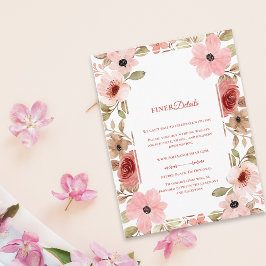 Pink Blush Floral Botanical Wedding Details Informatiekaartje
