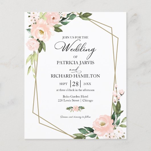 Pink Blush Floral budget Weddenschap (Voorkant)