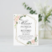 Pink Blush Floral Budget Wedding Ceremony Programm (Staand voorkant)