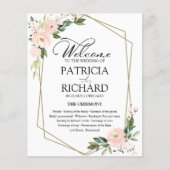 Pink Blush Floral Budget Wedding Ceremony Programm (Voorkant)
