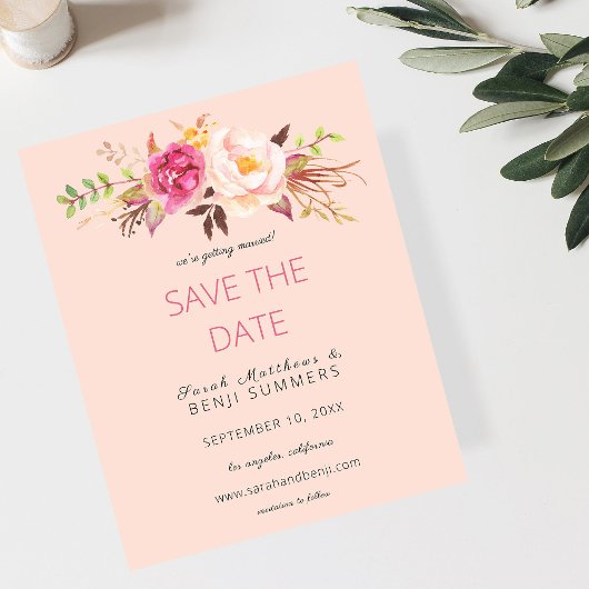 Pink Blush Floral budgetteren Opslaan Datum roze Flyer