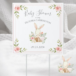 Pink Blush Floral Bunny Baby shower Yard Tuinbord