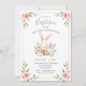 Pink Blush Floral Bunny Rabbit Baptisme Christenin Kaart (Voorkant)