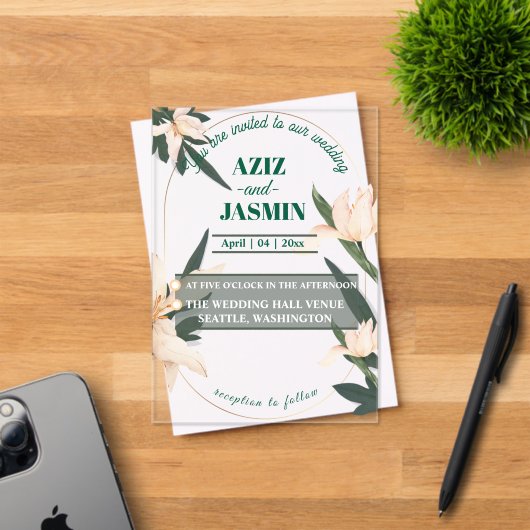 Pink blush floral Circle Acryl Uitnodigingen (Insitu (Uitnodiging))