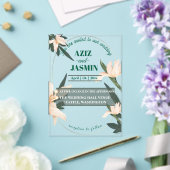 Pink blush floral Circle Acryl Uitnodigingen (Insitu (Huwelijk))