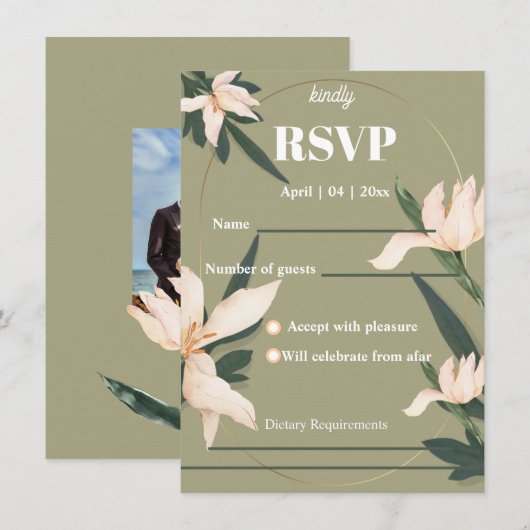 Pink blush floral Circle RSVP Card Kaart (Voorkant / Achterkant)