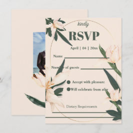 Pink blush floral Circle RSVP Card Kaart