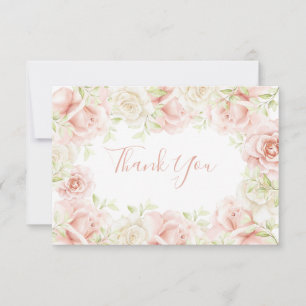 Pink Blush Floral Elegant Romantic Wedding Bedankkaart
