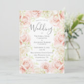Pink Blush Floral Elegant Romantic Wedding Kaart (Staand voorkant)