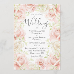 Pink Blush Floral Elegant Romantic Wedding Kaart