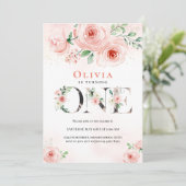 Pink Blush Floral First Birthday Gril Kaart (Staand voorkant)