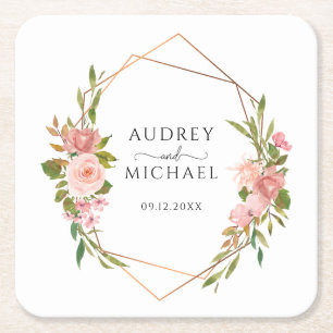 Pink Blush Floral Geometric Lijst Wedding Kartonnen Onderzetters