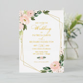 Pink Blush Floral Geometric Wedding Folie Uitnodiging (Staand Voorkant)