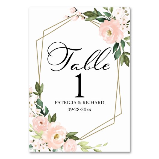 Pink Blush Floral Geometric Wedding Kaart (Voorkant)
