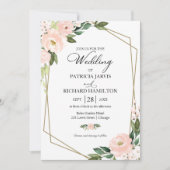 Pink Blush Floral Geometric Wedding Kaart (Voorkant)