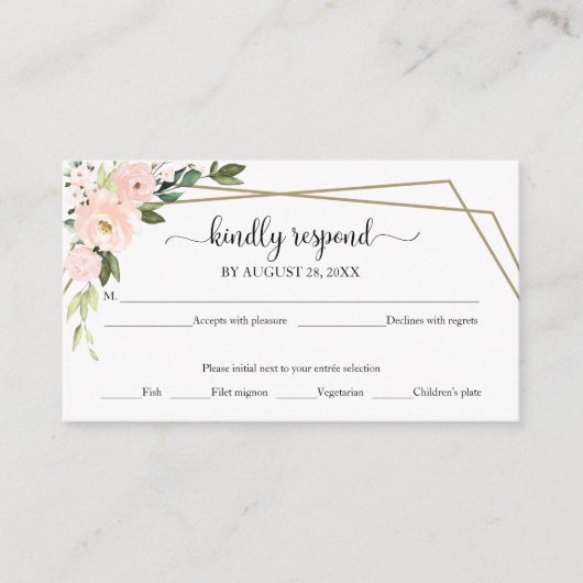 Pink Blush Floral Geometric Wedding RSVP Kaart (Voorkant)