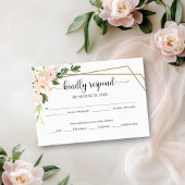 Pink Blush Floral Geometric Wedding RSVP Kaart
