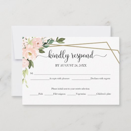 Pink Blush Floral Geometric Wedding RSVP Kaart (Voorkant)