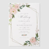 Pink Blush Floral Geometric Wedding Vellum Uitnodigingen (Voorkant)