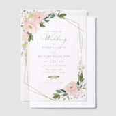 Pink Blush Floral Geometric Wedding Vellum Uitnodigingen (Offset)