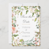 Pink Blush Floral Gold Elegant Botanical Weddensch Save The Date (Voorkant)