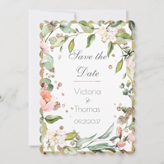 Pink Blush Floral Gold Elegant Botanical Weddensch Save The Date (Voorkant)