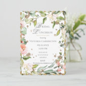 Pink Blush Floral Gold Elegant Bridal Luncheon #45 Kaart (Staand voorkant)