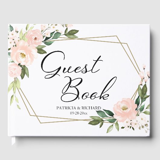 Pink Blush Floral Gold Geometric Wedding Gastenboek (Voorkant)