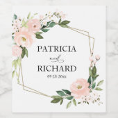 Pink Blush Floral Gold Geometric Wedding Wijn Etiket (Enkel label)