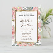 Pink Blush Floral Gold Lijst Christelijk bruiloft Kaart (Staand voorkant)