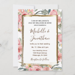 Pink Blush Floral Gold Lijst Christelijk bruiloft Kaart