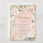 Pink Blush Floral Gold Waterverf Romantic Wedding Kaart (Voorkant)