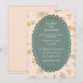 Pink Blush Floral Green Rustic Wedding Kaart (Voorkant / Achterkant)